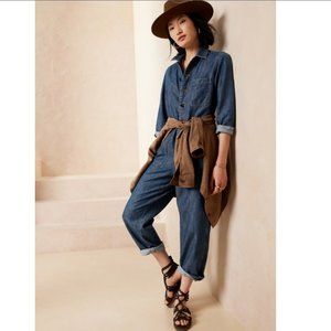 NWT Banana Republic Factory Denim Jumpsuit Cropped Medium Blue Women's Size 12